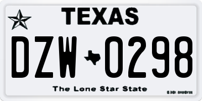 TX license plate DZW0298