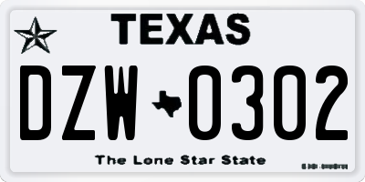 TX license plate DZW0302