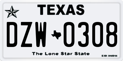 TX license plate DZW0308