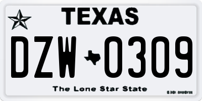 TX license plate DZW0309
