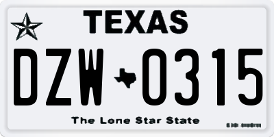 TX license plate DZW0315