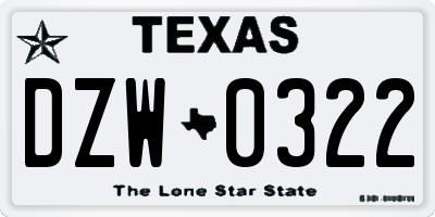 TX license plate DZW0322