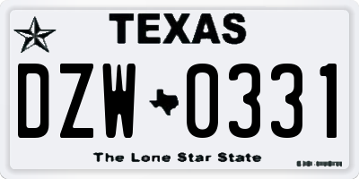 TX license plate DZW0331