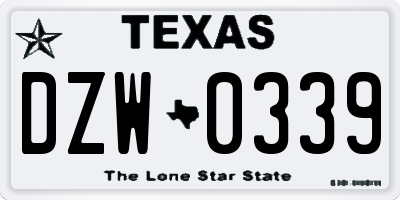 TX license plate DZW0339
