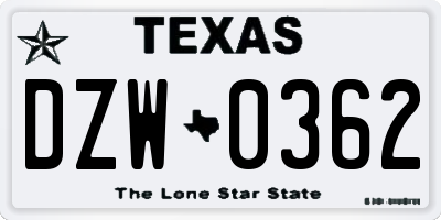 TX license plate DZW0362