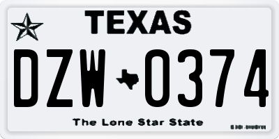 TX license plate DZW0374