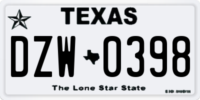 TX license plate DZW0398