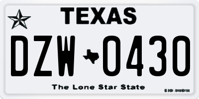 TX license plate DZW0430