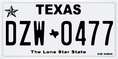 TX license plate DZW0477