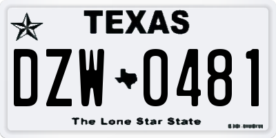 TX license plate DZW0481