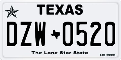TX license plate DZW0520