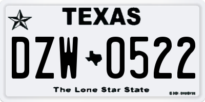 TX license plate DZW0522