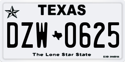 TX license plate DZW0625