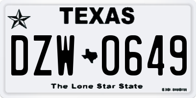 TX license plate DZW0649