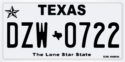 TX license plate DZW0722