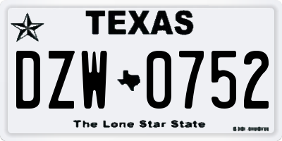 TX license plate DZW0752