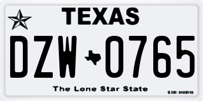 TX license plate DZW0765