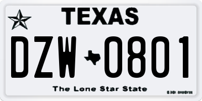 TX license plate DZW0801