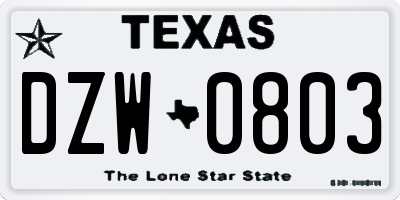 TX license plate DZW0803