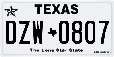 TX license plate DZW0807