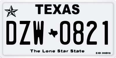 TX license plate DZW0821