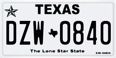TX license plate DZW0840