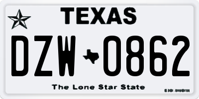 TX license plate DZW0862