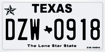TX license plate DZW0918