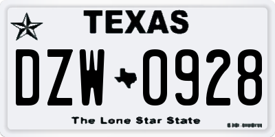TX license plate DZW0928