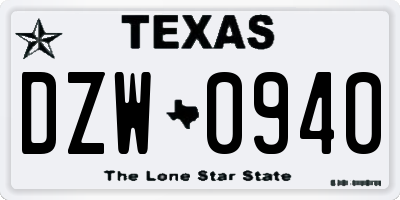 TX license plate DZW0940