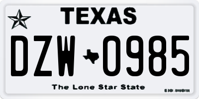 TX license plate DZW0985