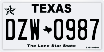 TX license plate DZW0987