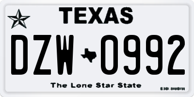 TX license plate DZW0992
