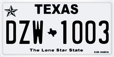 TX license plate DZW1003