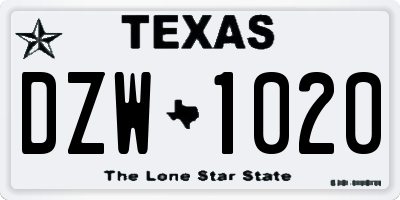 TX license plate DZW1020