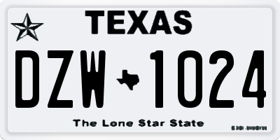 TX license plate DZW1024