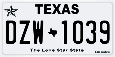 TX license plate DZW1039