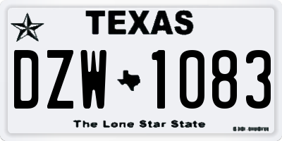 TX license plate DZW1083