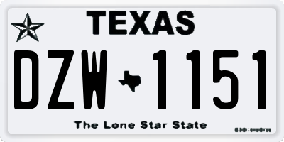 TX license plate DZW1151