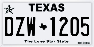 TX license plate DZW1205