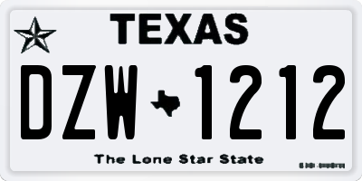TX license plate DZW1212