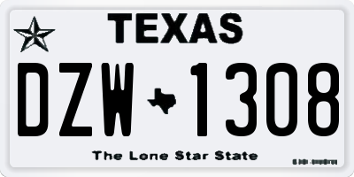 TX license plate DZW1308