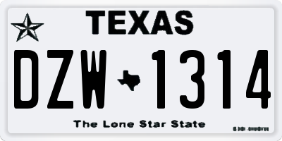 TX license plate DZW1314