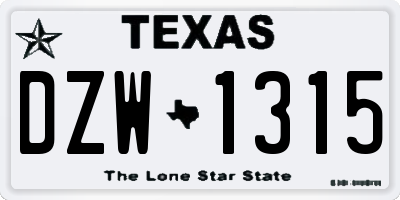 TX license plate DZW1315