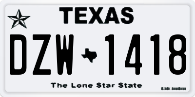 TX license plate DZW1418