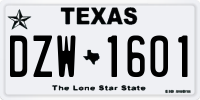 TX license plate DZW1601