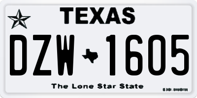 TX license plate DZW1605