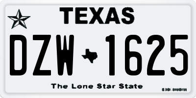 TX license plate DZW1625