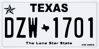 TX license plate DZW1701