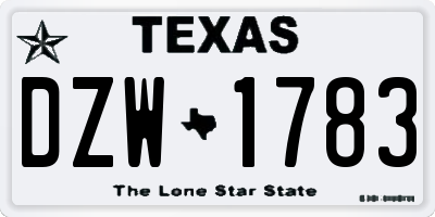 TX license plate DZW1783